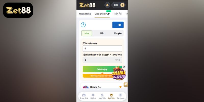 Rút tiền Zet88