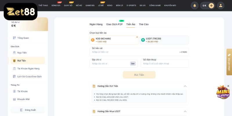 Rút tiền Zet88